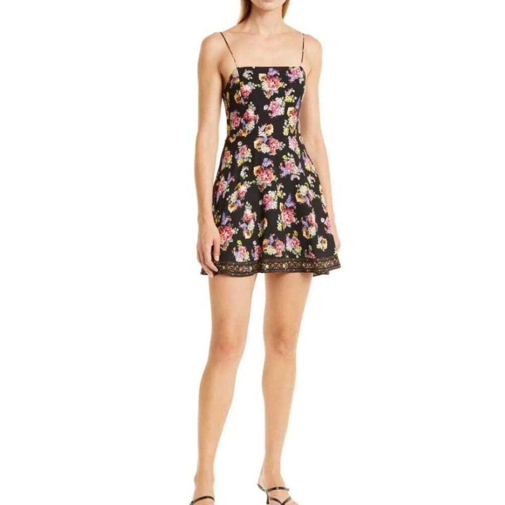 Alice + Olivia Glinda Floral Smocked Crepe Spaghetti Strap Mini Dress 4